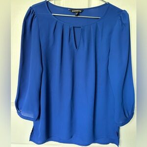 Express Key Hole Neck Cut Out Pleated Blue Blouse Size Small